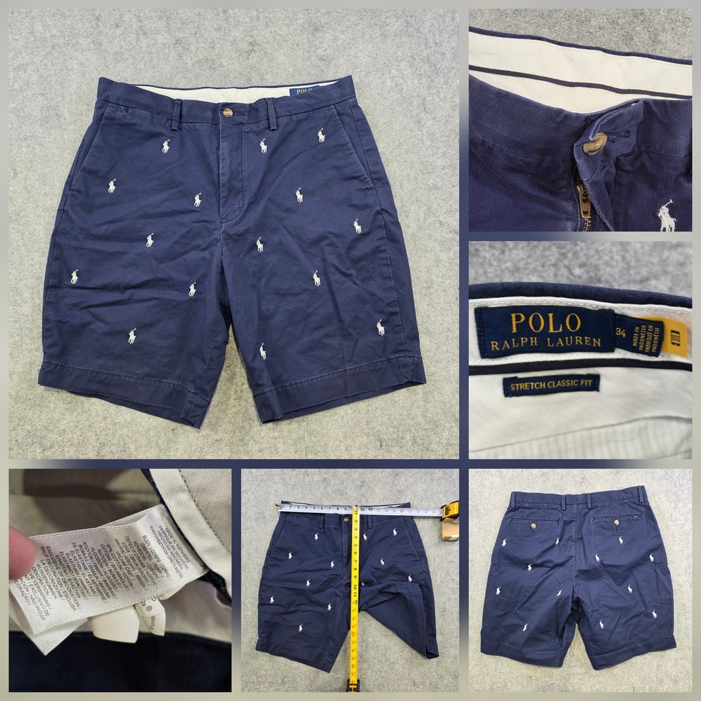 Polo Ralph Lauren Shorts Mens 34 Navy Chino Embroidered Pony Stretch Classic Fit